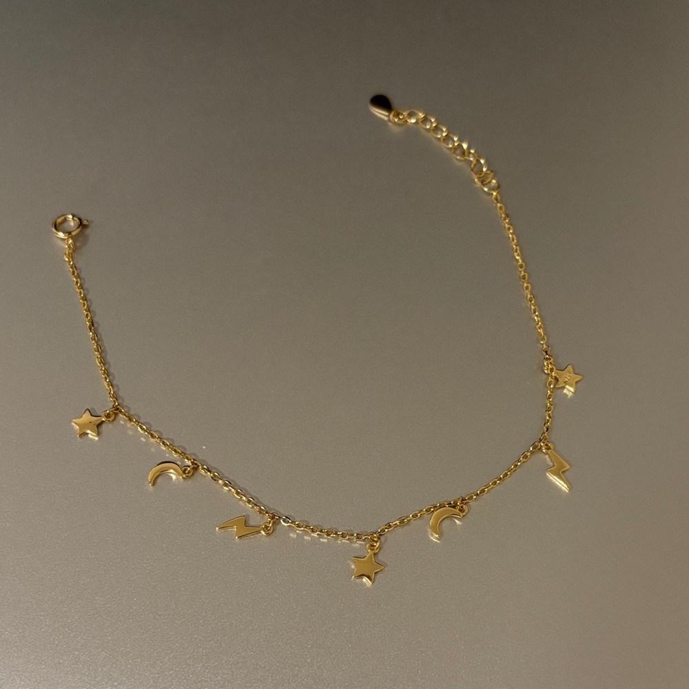 Gold Star & Moon Charm Bracelet- Gold Plated sterling silver Women's bracelet